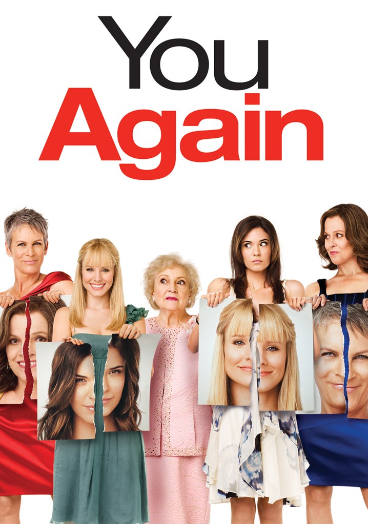 The film poster showing Gail (Jamie Lee Curtis), Marni (Kristen Bell), Ramona (Sigourney Weaver) and Joanna (Odette Annable), each holding a phote of one of the other women that is ripped apart. In the middle is Grandma Bunny (Betty White) trying to hold it all together.