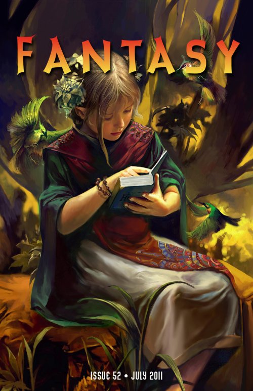 The magazine cover showing an elf reading, surrounded by birds.