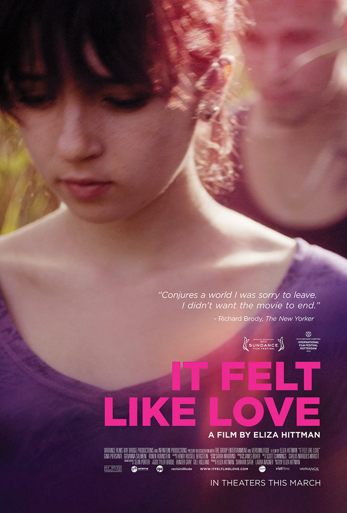 The film poster showing Lila (Gina Piersanti) walking, Sammy (Ronen Rubinstein) behind her, out of focus.