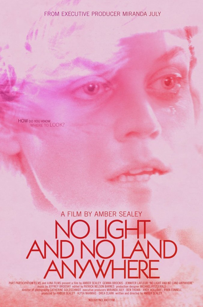 The film poster showing a close-up of Lexi (Gemma Brockis) with tears in her eyes, all in shades of pink.