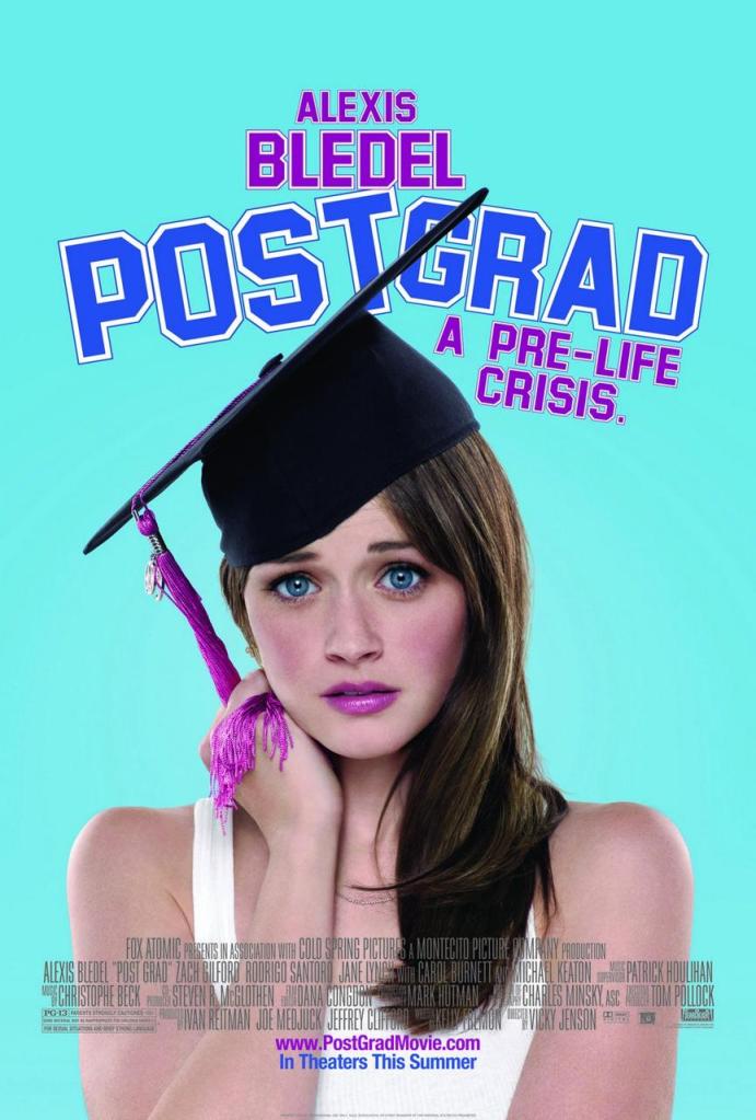 The film poster showing Ryden (Alexis Bledel) wearing a graduation cap askew, looking worried.