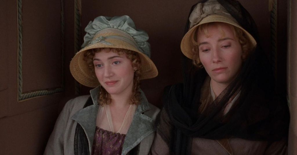 Marianne (Kate Winslet) and Elinor (Emma Thompson) in a carriage.