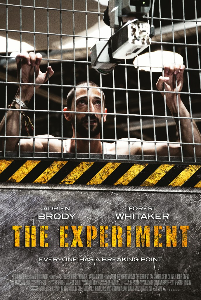 The film poster showing Travis (Adrien Brody) holding on to iron bars.