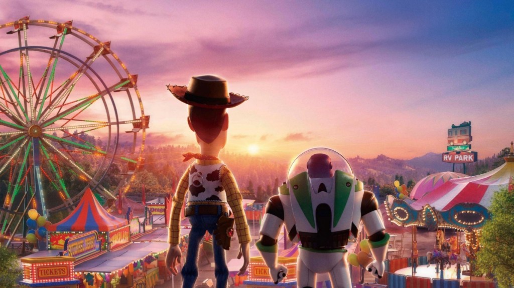 Woody and Buzz overlooking the fairground.