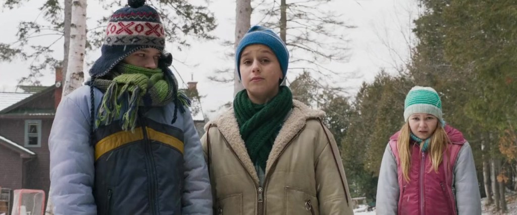 Luke (Jordan Poole), Maurice (Anton Gillis-Adelman) and Maya (Megan O'Kelly) waiting in the snow.
