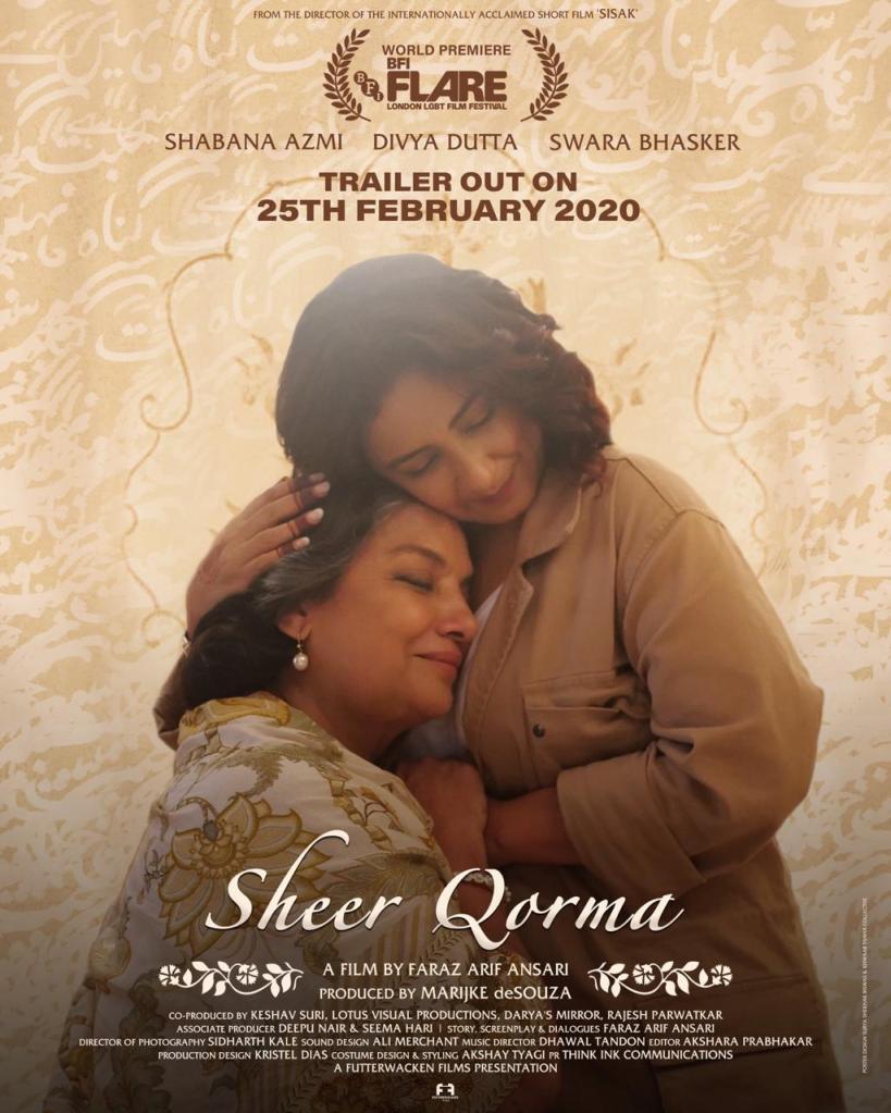 The film poster showing Saira (Divya Dutta) and Ammi (Shabana Azmi) hugging.
