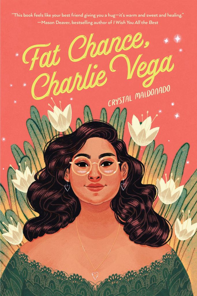 The book cover showing a fat, Brown girl with glasses in front of a few flowers.
