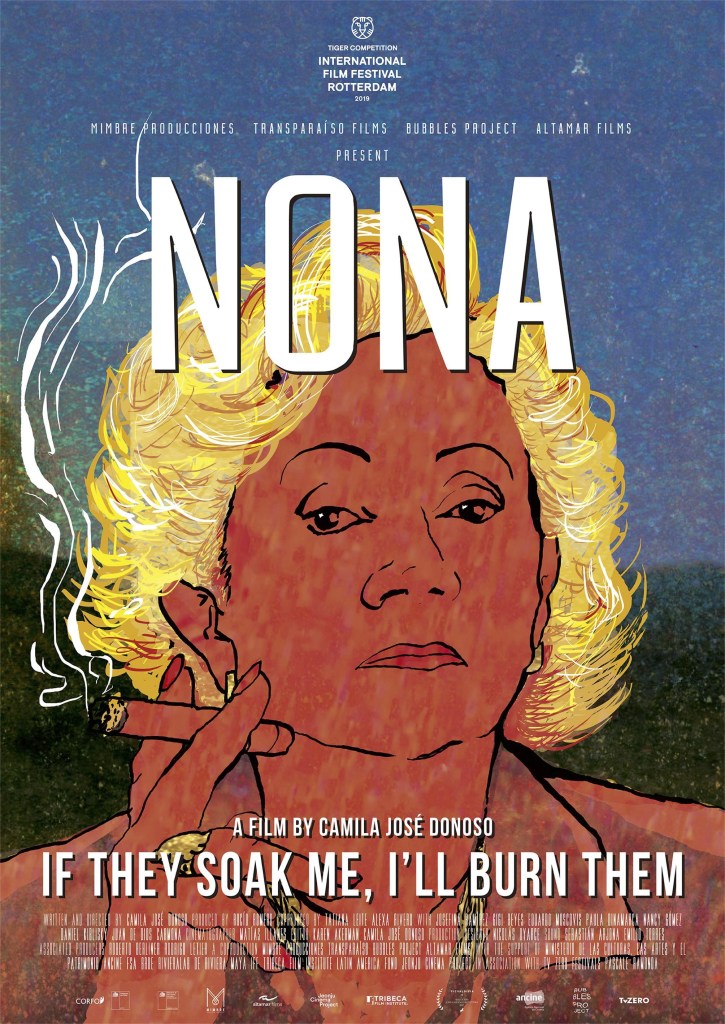 The film poster showing a drawing of Nona (Josefina Ramírez) as she smokes a cigar.