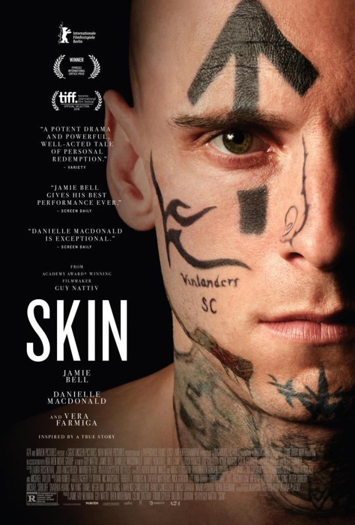 The film poster showing Bryon (Jamie Bell), his face covered in tattoos.