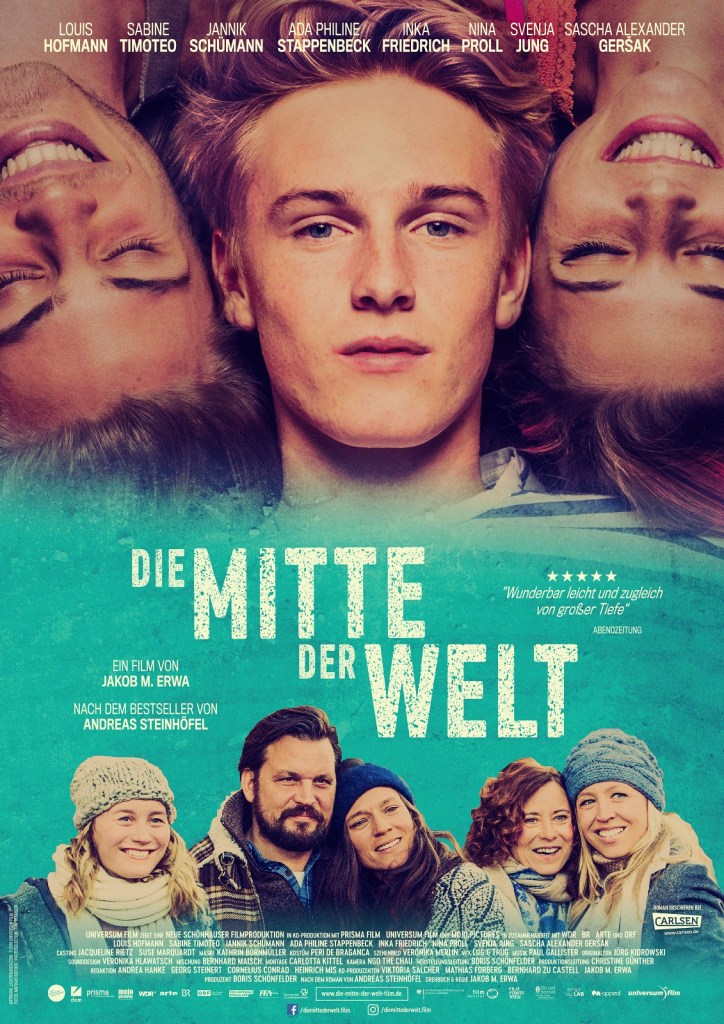 The film poster showing Phil (Louis Hofmann) lying between Nicholas (Jannik Schümann) and Kat (Svenja Jung), but they are upside down. Below them, the rest of the central cast can be seen much smaller, standing in a group. 