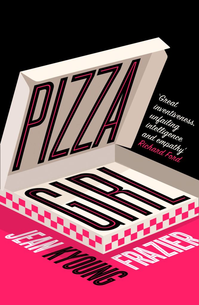 The book cover showing a graphic of an open, empty pizza box in front of a black and pink background.