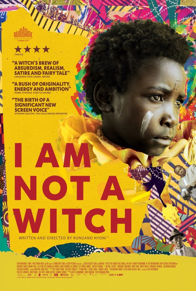 The film poster showing Shula (Maggie Mulubwa) in front of a colorful, collage-like background.