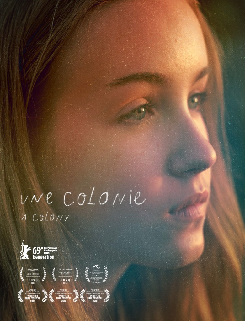 The film poster showing a close-up of Mylia (Emilie Bierre) looking into the distance.