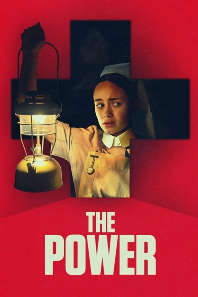 The film poster showing Val (Rose Williams) wearing a nurses uniform, holding up a lantern. Her image is inside the shape of a cross in front of a red background.