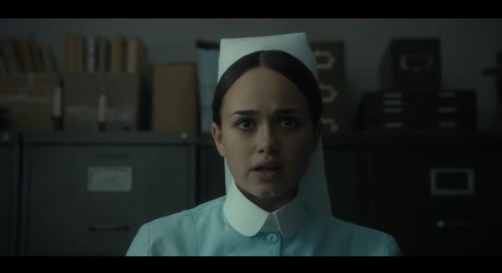 Val (Rose Williams) interviewing as a nurse.