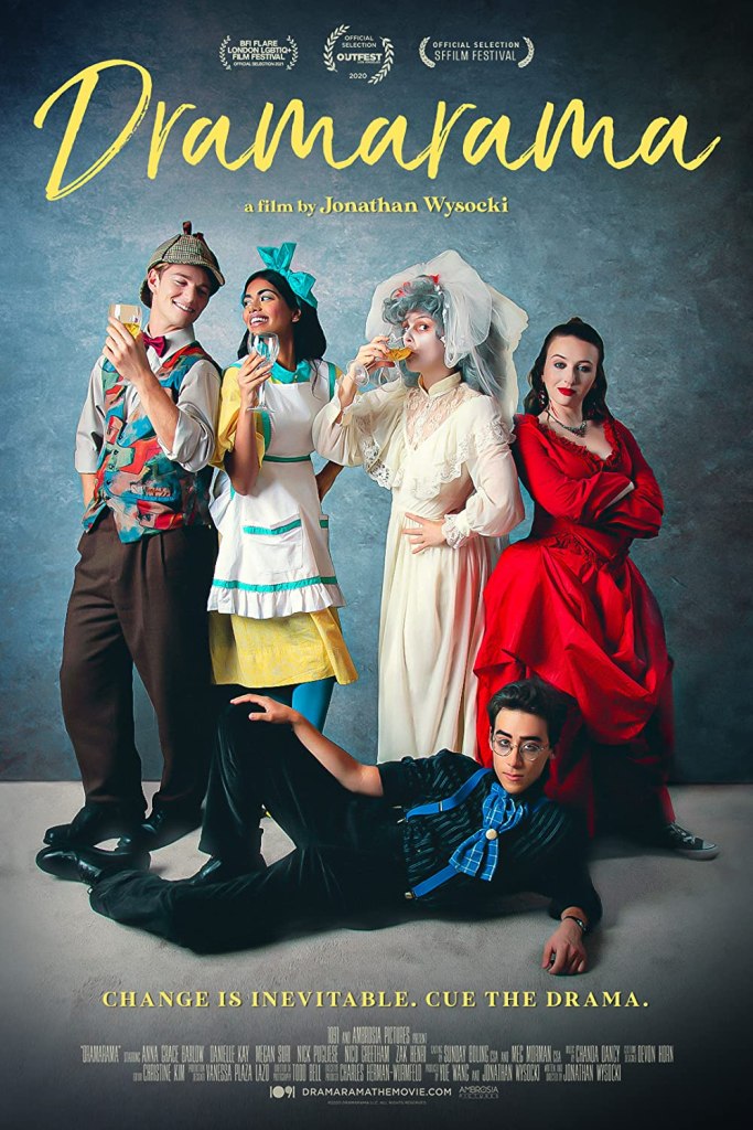 The film poster showing Oscar (Nico Greetham) dressed up as Sherlock Holmes, Claire (Megan Suri) dressed up as Alice, Rose (Anna Grace Barlow) dressed up as Miss Havisham, Ally (Danielle Kay) dressed up as Mina Harker and Gene (Nick Pugliese) dressed up as Doctor Jekyll. 