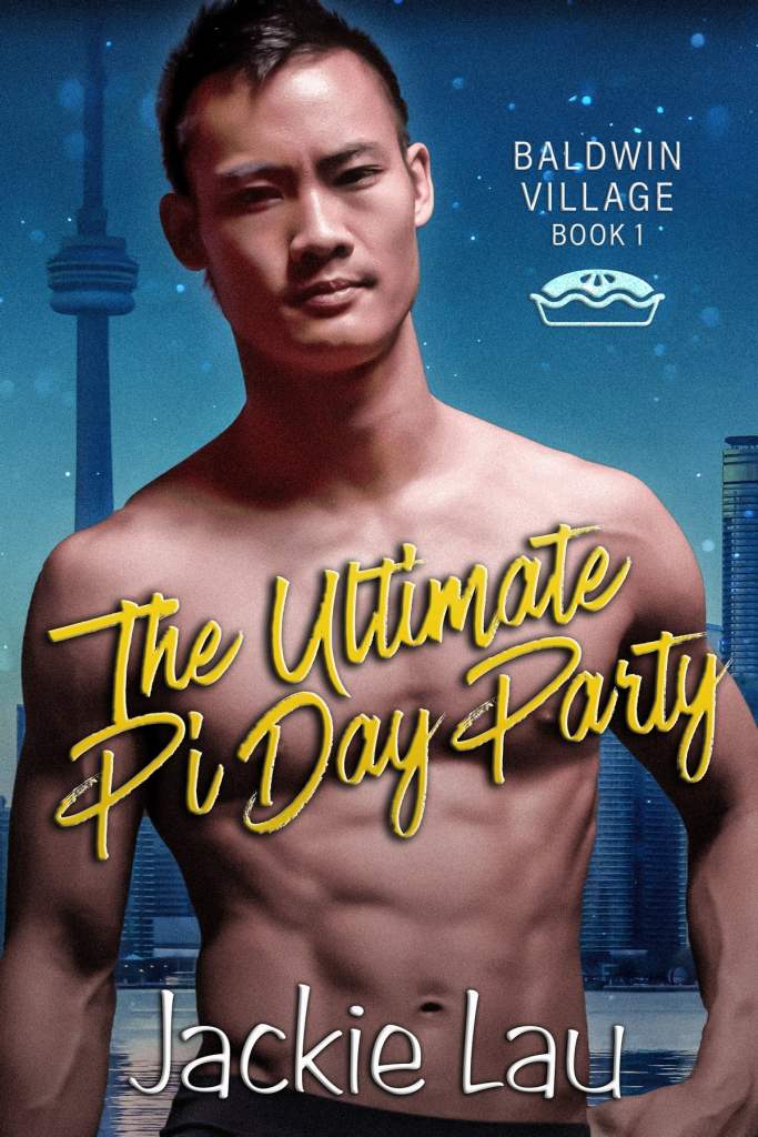 The book cover showing a shirtless East Asian guy in front of a Toronto skyline.