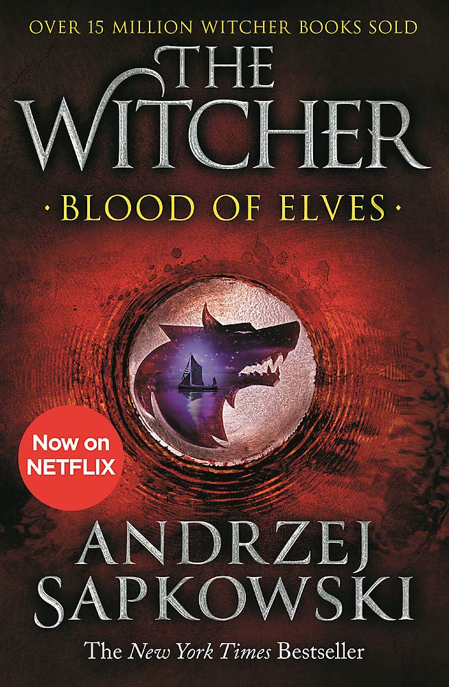 The book cover showing a red liquid. In the middle there is a silver circle with the silhouette of a wolf and within the silhouette, there is a ship. 