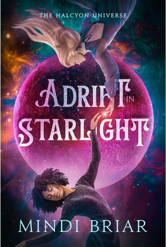 The book cover showing a femme blond person reaching for a Black woman in front of a pink planet.