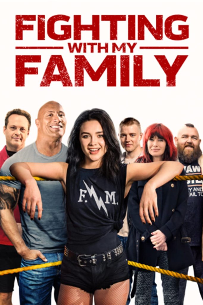 The film poster showing Saraya (Florence Pugh) leaning in the corner of a wrestling ring with the other main characters of the film behind her. 