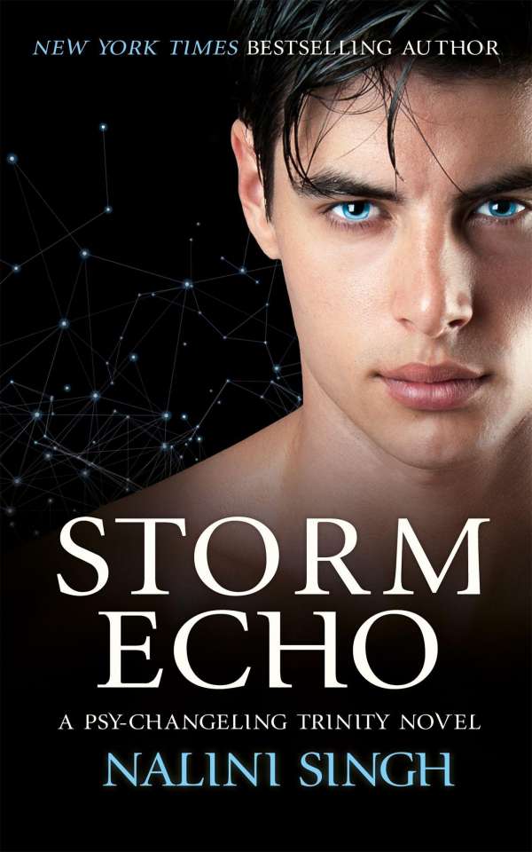 The book cover showing the face of a man with blue eyes in front of a starry sky.