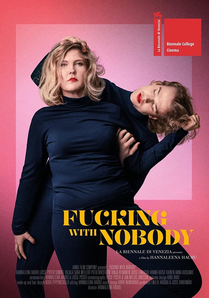The film poster showing Hannaleena and Ekku wearing identical make-up, pulling each other's hair and grabbing at each other.