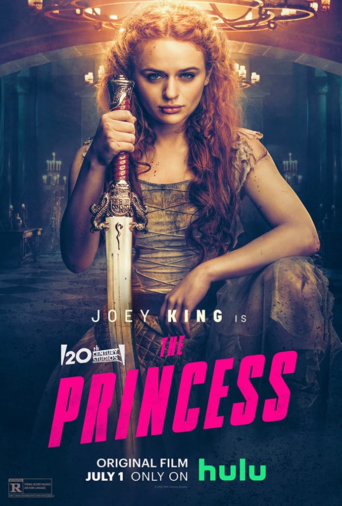 The film poster showing the Princess (Joey King) crouched with a sword in hand.