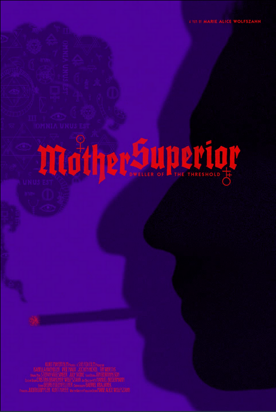 The film poster showing the silhouette profile of a woman. It is throwing a different shadow that is smoking a cigarette.