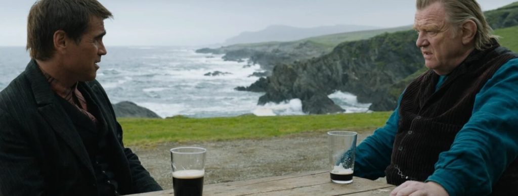 Pádraic (Colin Farrell) and Colm (Brendan Gleeson) having a beer together.