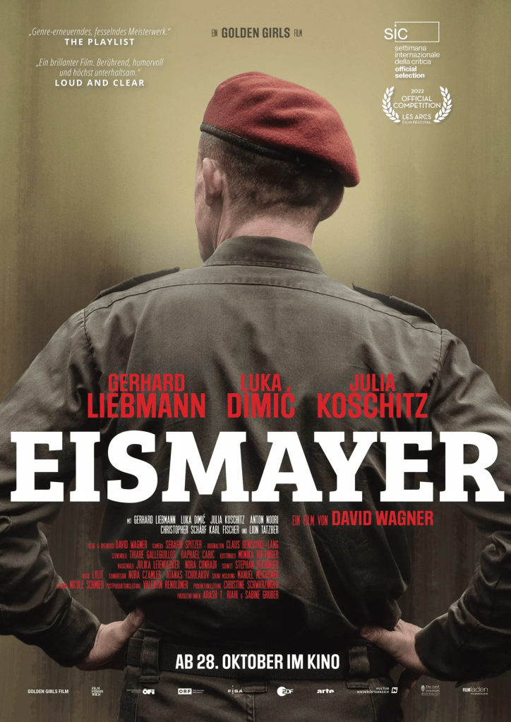 The film poster showing Eismayer (Gerhard Liebmann) in uniform from behind. 