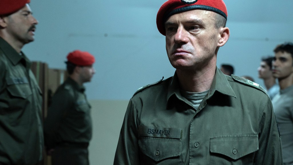 Eismayer (Gerhard Liebmann) mustering the recruits. 