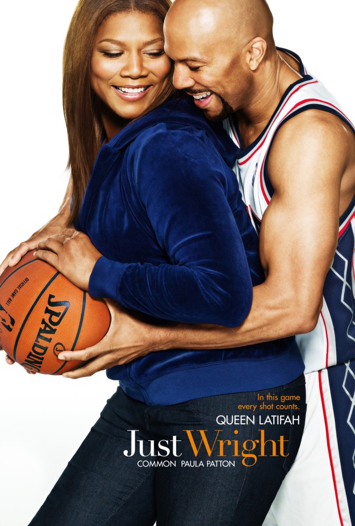 The film poster showing Leslie (Queen Latifah) holding a basketball that Scott (Common) is trying to grab from her from behind. They are both smiling.