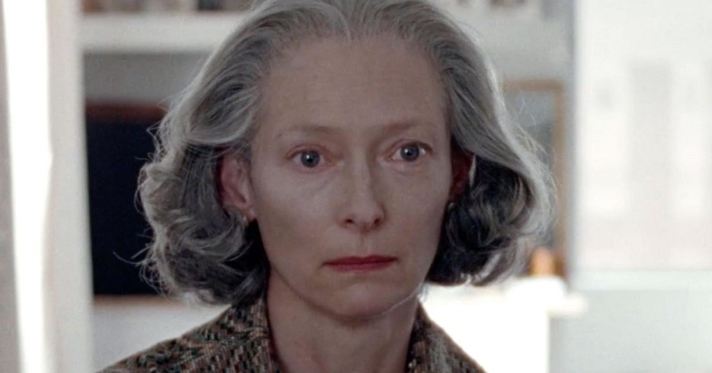 Rosalind (Tilda Swinton) looking very seriously.
