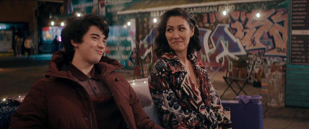 Stevie (Leo Long) and his mother Amber (Eleanor Matsuura) looking very content.