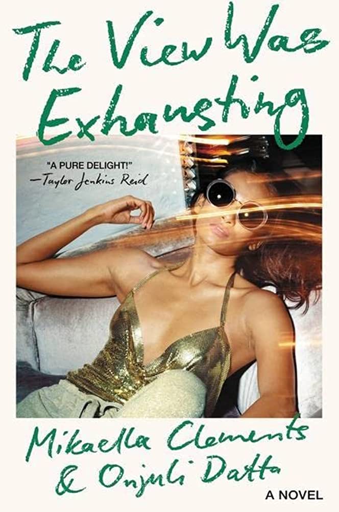 The book cover showing a woman of ambiguous, non-white ethnicity with sunglasses in a sparkling top.