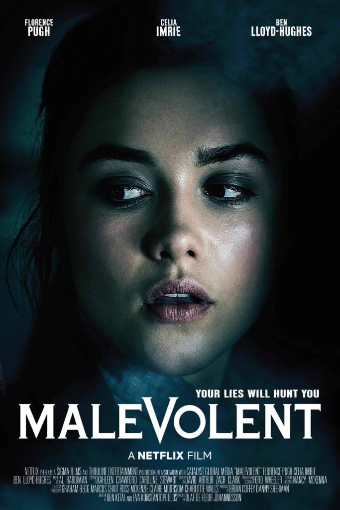 The film poster showing a close-up of Angela (Florence Pugh) looking over her shoulder.