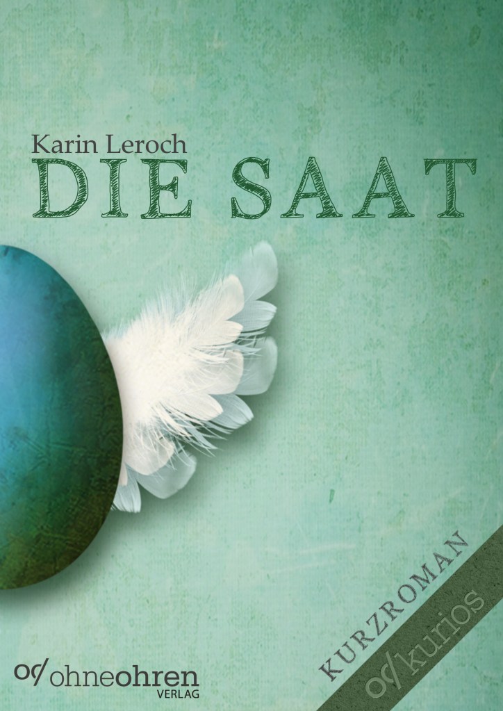 The book cover showing half of a blue egg and two white feathers.