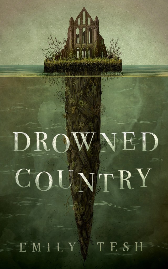 The book cover showing the ruin of a gothic building, probably a church, on an island. The island extends down into the water in a tapering shape.