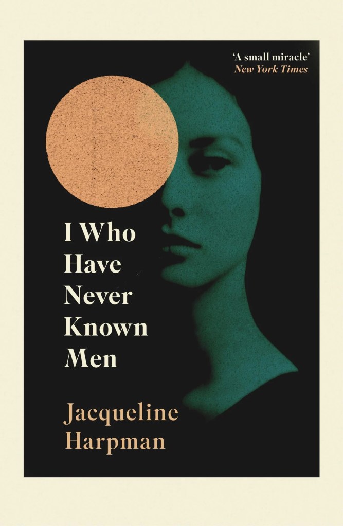 The book cover showing a young woman's face, tinted blue, with an orange circle over one of her eyes and a bit of her face.