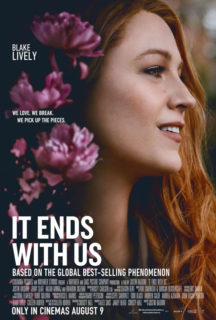 The film poster showing Lily (Blake Lively) in profile, flowers over her hair.