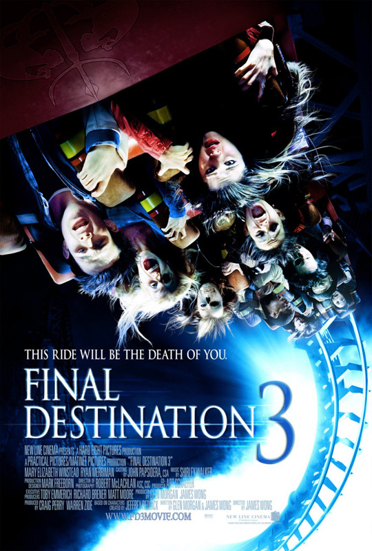 The movie poster showing a looping rollercoaster full of teenagers, some of which have skulls instead of faces.