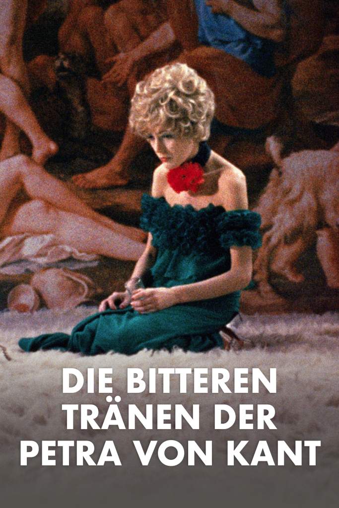 The movie poster showing Petra von Kant (Margit Carstensen) kneeling on a furry rug on the floor, looking downcast 