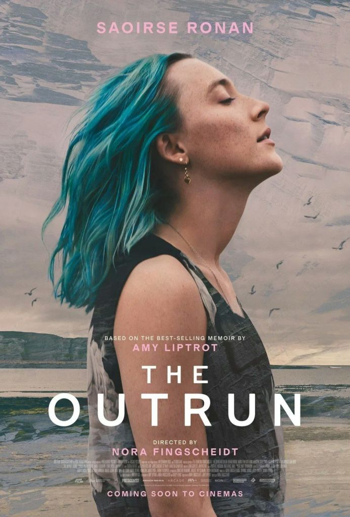 The film poster showing Rona (Saoirse Ronan) in profile, hair dyed blue, chin tilted up as if facing a breeze. The background is a painted seascape. 