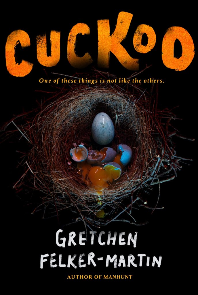 The book cover showing a bird's nest with several broken eggs and a shiny unbroken one.