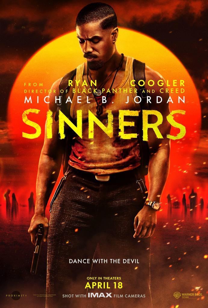 The movie poster showing one of the Smokestack twins (Michale B. Jordan), bloodied in an undershirt, holding a gun.