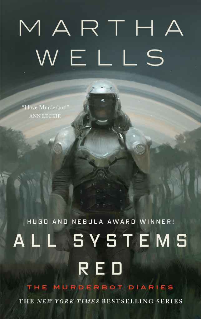The book cover showing a painting of a cyborg in what looks like a space suit.