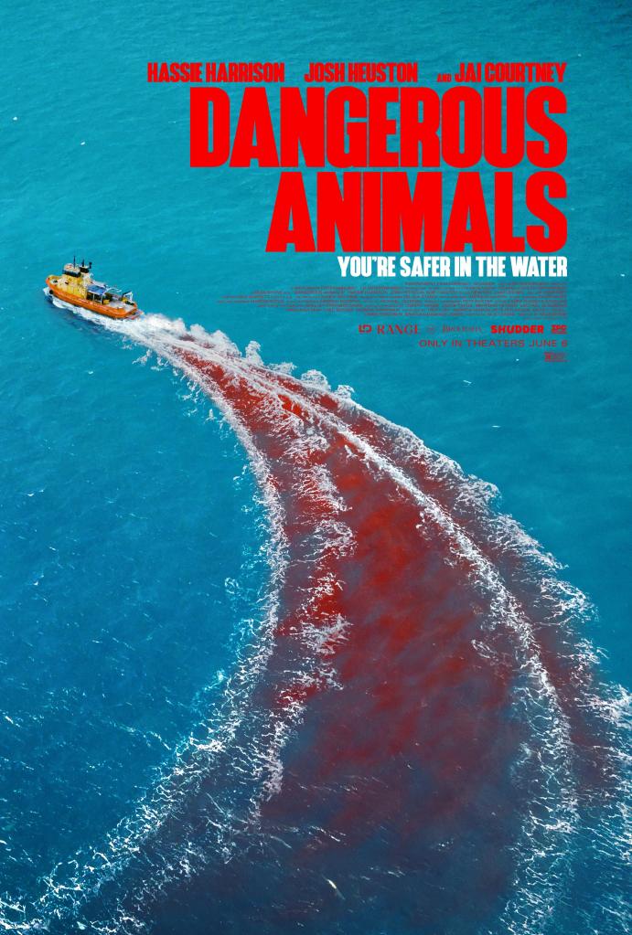 The movie poster showing Tucker's boat leaving a bloody track in the water.
