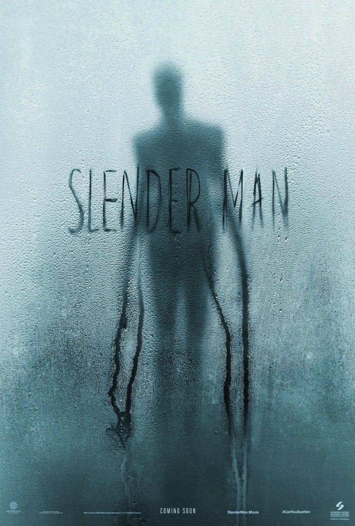 The movie poster showing the silhouette of a humanoid figure as seen through condense water on glass. Drops are running from just where its arms are, making it look like there are four very long arms.