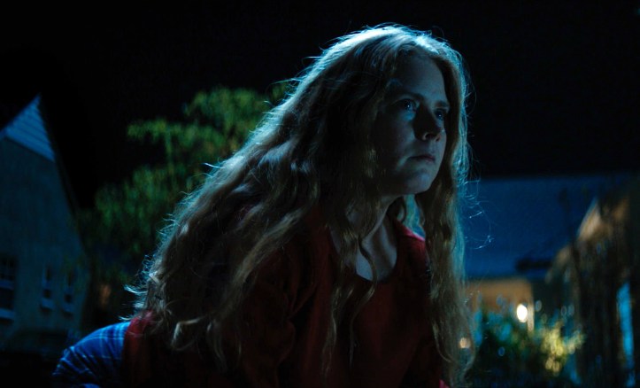 The Mother (Amy Adams) on all fours in front of her house at night.