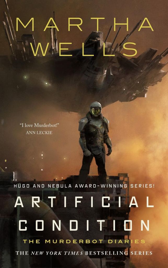 The book cover showing a human-shaped figure in a space suit standing on top of a metal tower, behind them a spaceship.